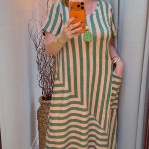 Vestido Stella com Manga - Listrado Verde